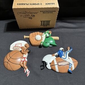 Vtg Burwood Wall Hanging Sports Plaques Lot 3 Football Baseball‎ Basketball NEW